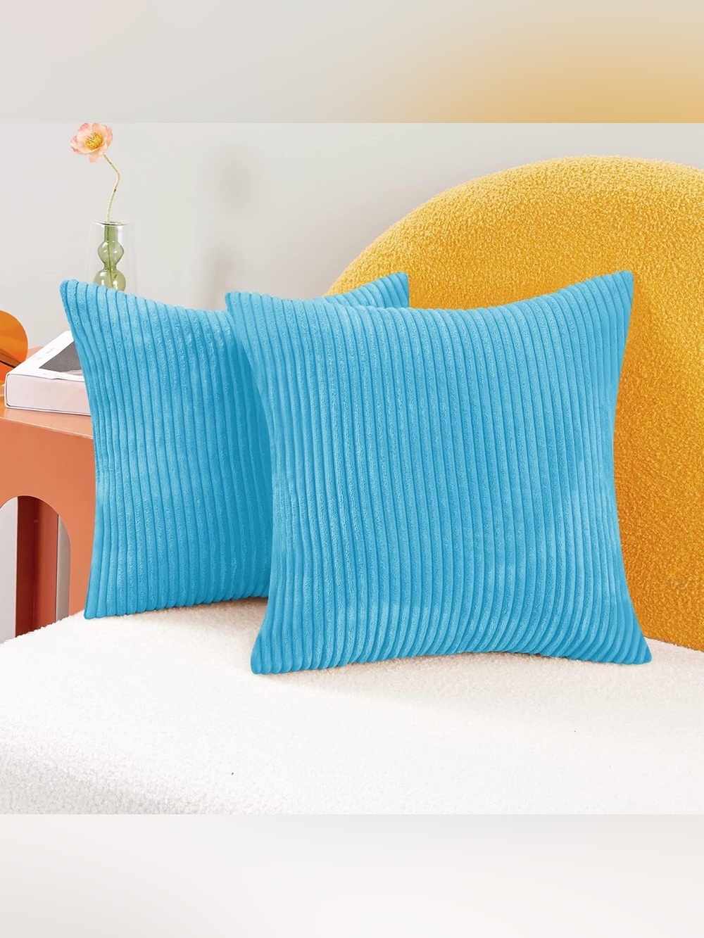 Deconovo Blue Corduroy Pillow Covers 24 inch x 24 inch